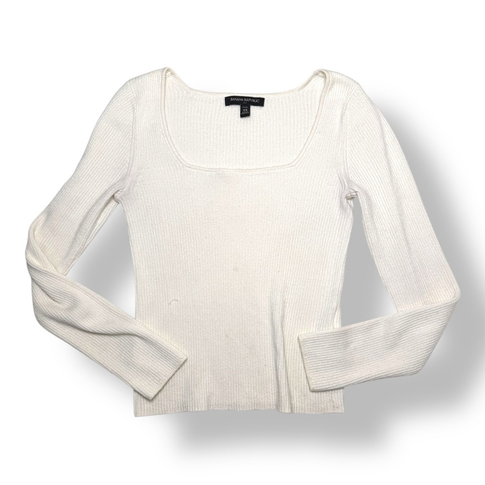 Banana Republic White Ribbed Blouse